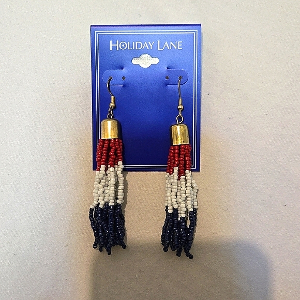 Holiday lane red white and blue beaded earrings